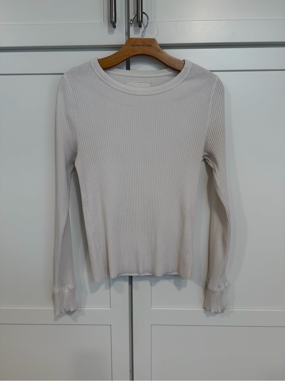 Aerie Women's Cream Ribbed Long-Sleeve Top